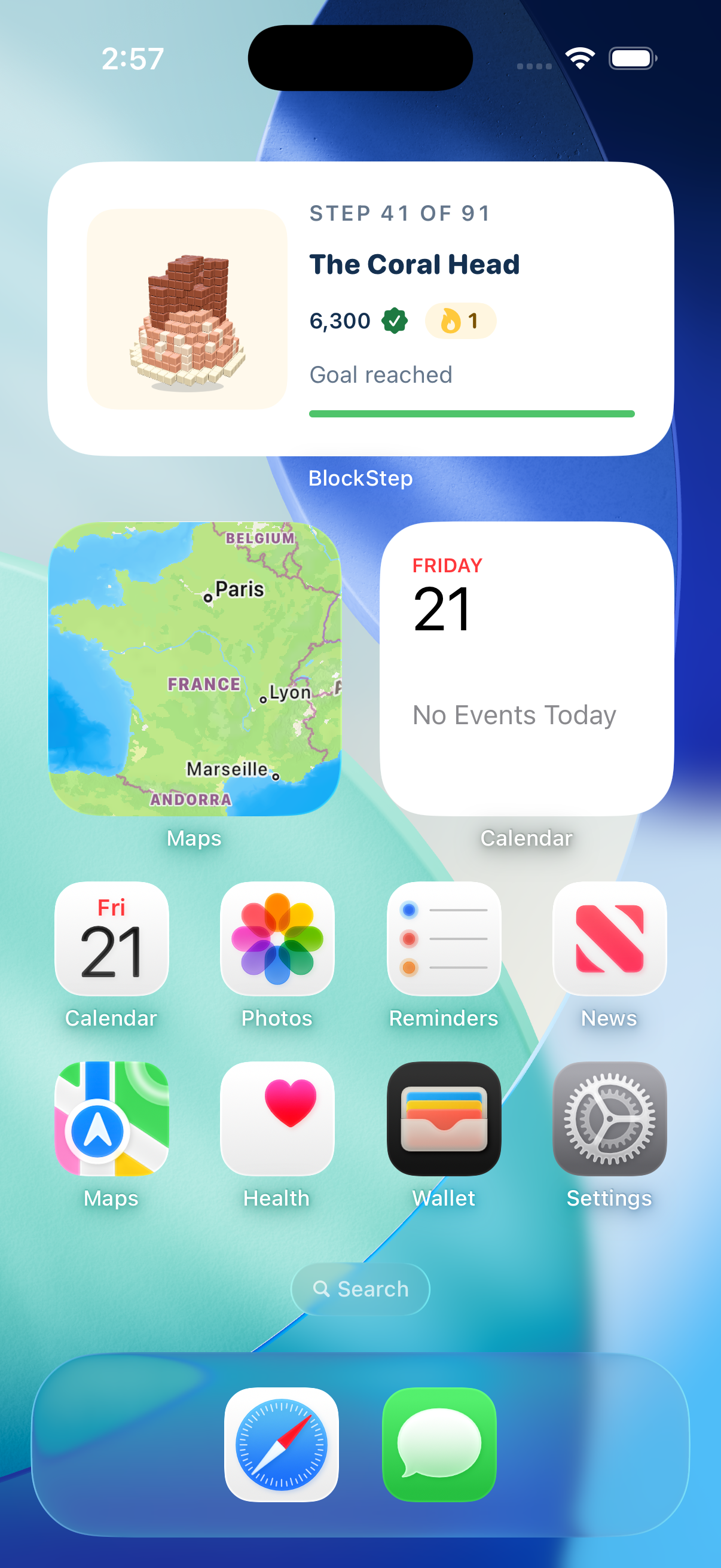 The BlockStep Home Screen widget showing today's Build